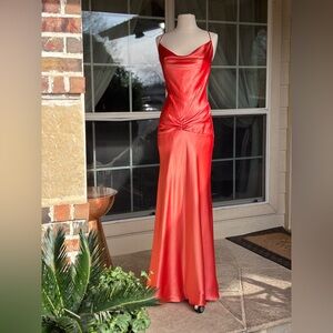 Vintage 90s Caché Red Liquid Satin Cowl Neck Gown – Size 6